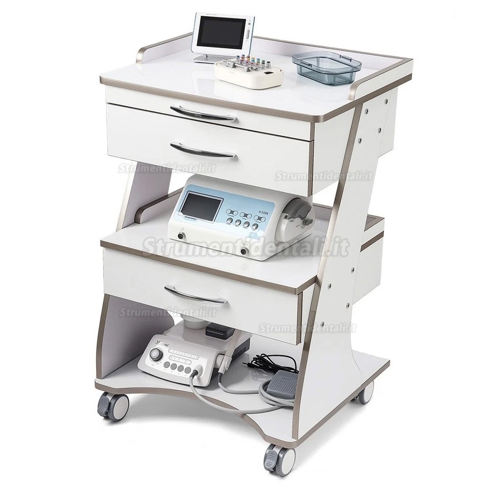 Carrello portaoggetti odontoiatrico Dentech G06 con doppio cassetto e vassoio portastrumenti